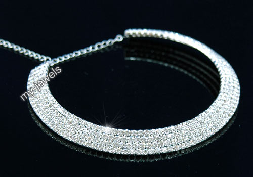 Rare Wedding 4 Row Crystal Rhinestone Flat Choker C042  