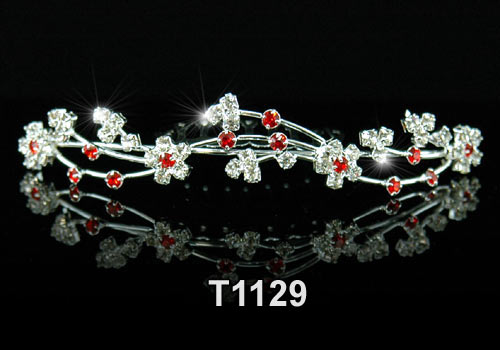 Wedding Bride Flower Girl Red Crystal Tiara Comb T1129  