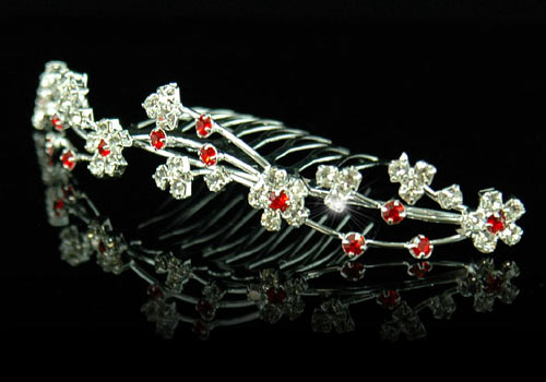 Wedding Bride Flower Girl Red Crystal Tiara Comb T1129  