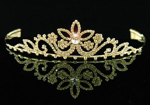 Flower Crystal Gold Plate Bridal Wedding Tiara T1145  