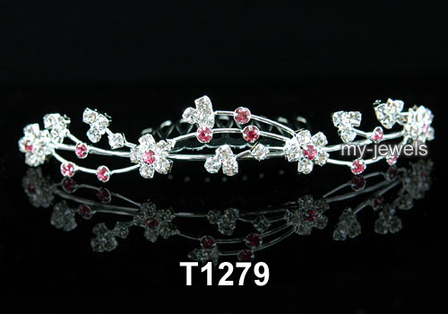 Bridal Wedding Pink Rhinestone Tiara Comb T1279  