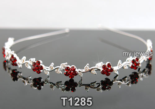 Bridal Flower Ruby Red Crystal Headband Tiara T1285  