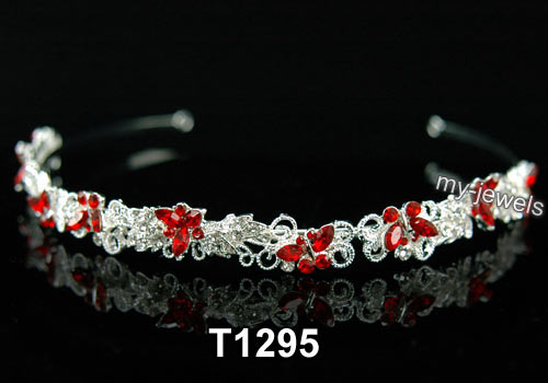 Bridal Prom Butterfly Red Crystal Headband Tiara T1295  