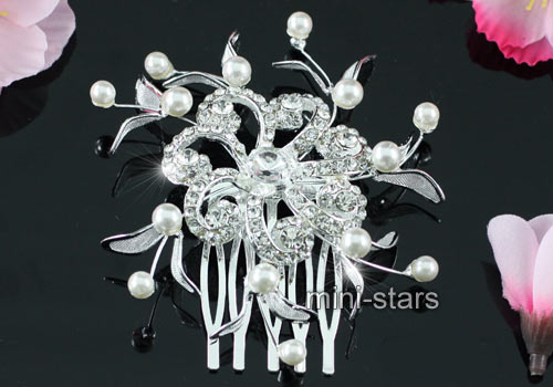 Bride / Bridesmaid Flower Faux Pearl Hair Comb T1343  