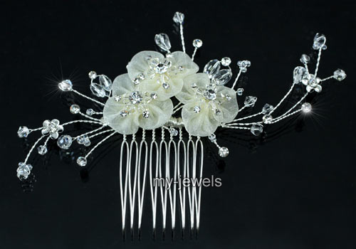 Bridal Wedding Ivory Satin Handmade Hair Comb T1376  