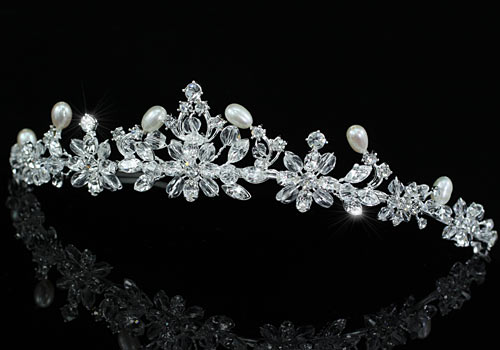 Bridal Ivory Pearl Handmade Tiara use Swarovski Crystal T1429  