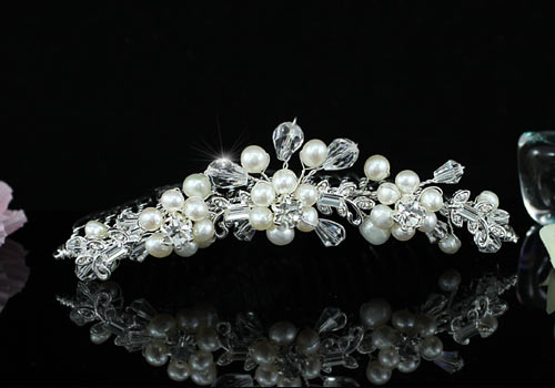 Bridal Ivory Fresh Water Pearls Handmade Mini Tiara Comb T1431  