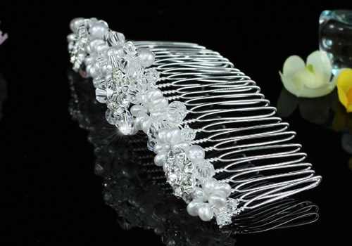 Bridal Wedding White Faux Pearl Handmade Tiara Comb T1439  