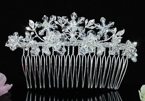 Bridal Handmade Flower Hair Comb use Swarovski Crystal T1441  