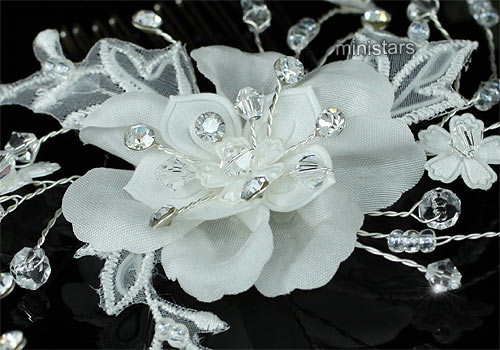 Bridal Wedding Ivory Fabric Flower Crystal Hair Comb AT1463  