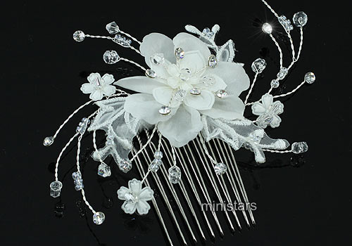 Bridal Wedding Ivory Fabric Flower Crystal Hair Comb AT1463  