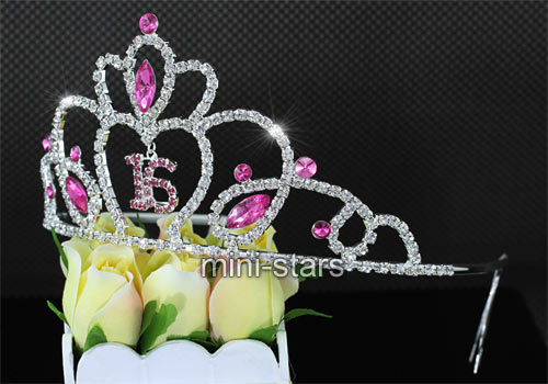   Sweet 15 & 16 Sparkling Crystal Pink Quinceanera Tiara AT1546  