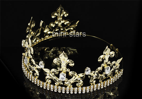 Men's Fleur De Lis Tiara Full Circel Round Gold / Silver Prince King Crown